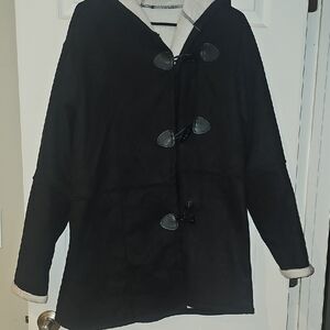 Black Toggle Coat with Cream Lining